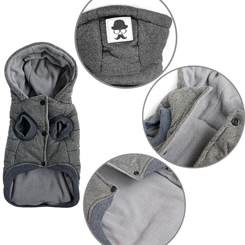 Blue/Gray Winter Warm Dog Clothes Hooded Thick Cotton Soft Pet