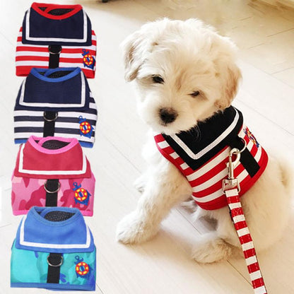 Pet Dog Clothes Soft Breathable Navy Style Leash Set For Small Medium