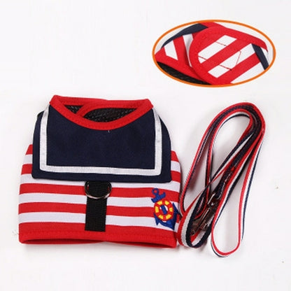 Pet Dog Clothes Soft Breathable Navy Style Leash Set For Small Medium