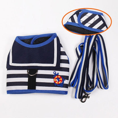 Pet Dog Clothes Soft Breathable Navy Style Leash Set For Small Medium