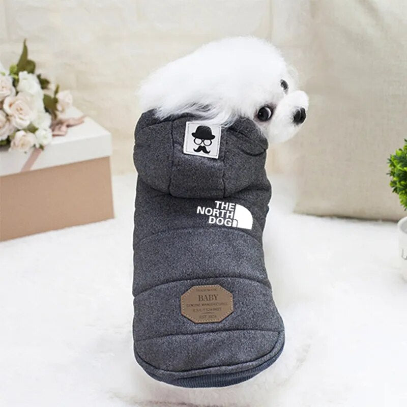 Blue/Gray Winter Warm Dog Clothes Hooded Thick Cotton Soft Pet